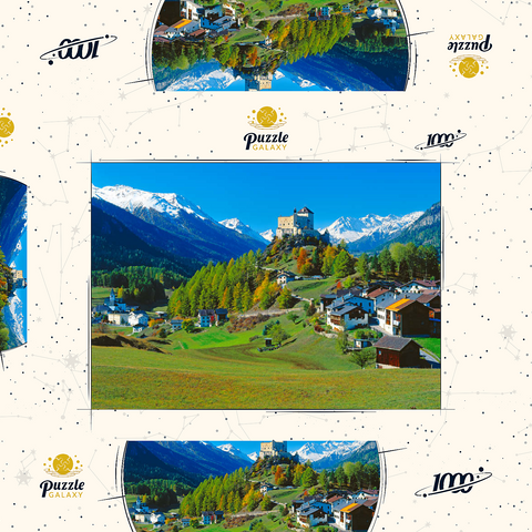 Blick zum Schloss Tarasp, Engadin, Kanton Graubünden, Schweiz 1000 Puzzle Schachtel 3D Modell
