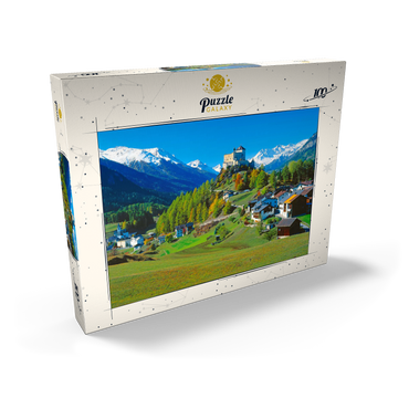Blick zum Schloss Tarasp, Engadin, Kanton Graubünden, Schweiz 100 Puzzle Schachtel Ansicht2