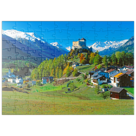 Darstellung des Puzzle Motivs Blick zum Schloss Tarasp, Engadin, Kanton Graubünden, Schweiz - Puzzleteile: 100