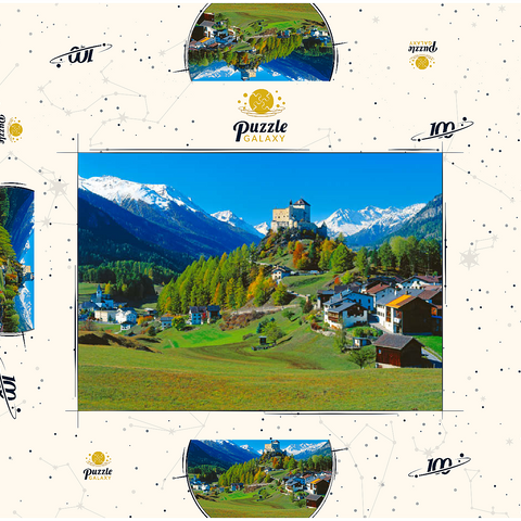 Blick zum Schloss Tarasp, Engadin, Kanton Graubünden, Schweiz 100 Puzzle Schachtel 3D Modell