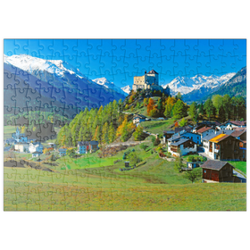 Darstellung des Puzzle-Motivs Blick zum Schloss Tarasp, Engadin, Kanton Graubünden, Schweiz – Puzzleteile: 200
