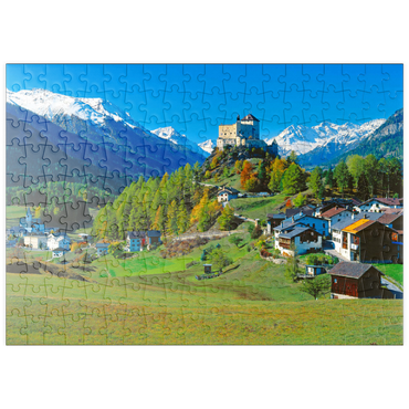 puzzleplate Blick zum Schloss Tarasp, Engadin, Kanton Graubünden, Schweiz 200 Puzzle