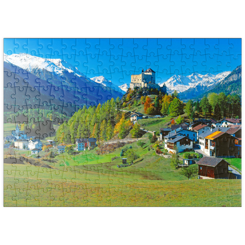 puzzleplate Blick zum Schloss Tarasp, Engadin, Kanton Graubünden, Schweiz 200 Puzzle
