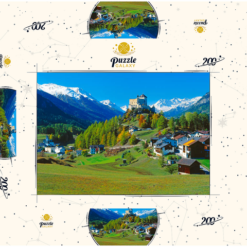 Blick zum Schloss Tarasp, Engadin, Kanton Graubünden, Schweiz 200 Puzzle Schachtel 3D Modell