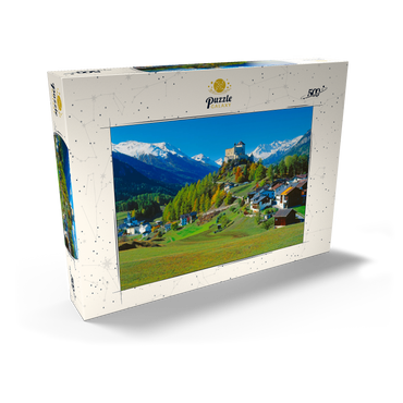 Blick zum Schloss Tarasp, Engadin, Kanton Graubünden, Schweiz 500 Puzzle Schachtel Ansicht2