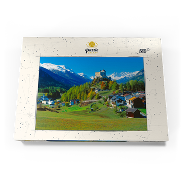 Blick zum Schloss Tarasp, Engadin, Kanton Graubünden, Schweiz 500 Puzzle Schachtel Ansicht3