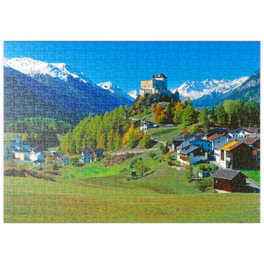 puzzleplate Blick zum Schloss Tarasp, Engadin, Kanton Graubünden, Schweiz 500 Puzzle