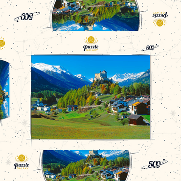 Blick zum Schloss Tarasp, Engadin, Kanton Graubünden, Schweiz 500 Puzzle Schachtel 3D Modell