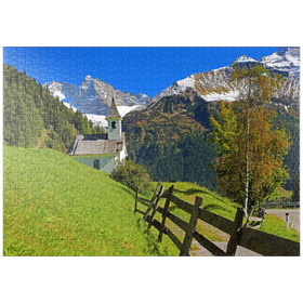 Darstellung des Puzzle-Motivs Kapelle bei Vals gegen den Olperer (3476m), Valsertal, Tirol, Österreich – Puzzleteile: 1000