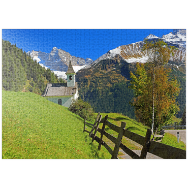 puzzleplate Kapelle bei Vals gegen den Olperer (3476m), Valsertal, Tirol, Österreich 1000 Puzzle