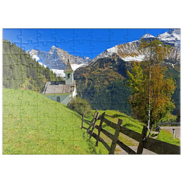 puzzleplate Kapelle bei Vals gegen den Olperer (3476m), Valsertal, Tirol, Österreich 100 Puzzle
