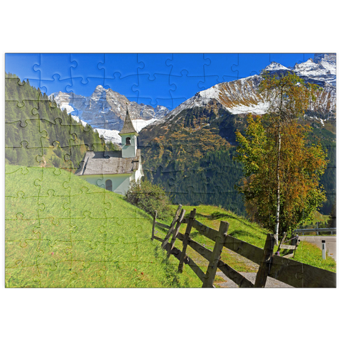 puzzleplate Kapelle bei Vals gegen den Olperer (3476m), Valsertal, Tirol, Österreich 100 Puzzle
