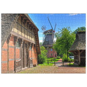 Darstellung des Puzzle Motivs Freilichtmuseum Ammerländer Bauernhaus und Kappenwindmühle - Puzzleteile: 500