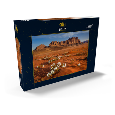 Die Wüste blüht, Blumen im Sand, Wadi Rum, Jordanien 1000 Puzzle Schachtel Ansicht2