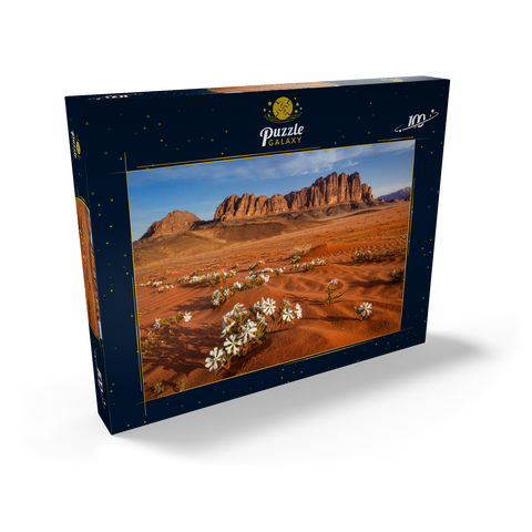 Die Wüste blüht, Blumen im Sand, Wadi Rum, Jordanien 100 Puzzle Schachtel Ansicht2