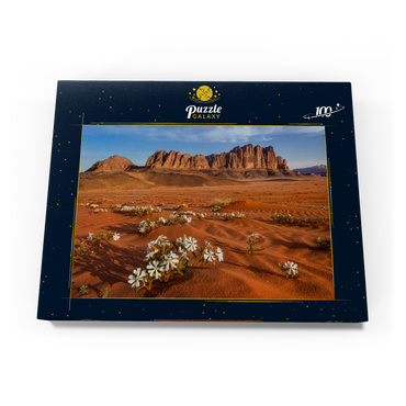 Die Wüste blüht, Blumen im Sand, Wadi Rum, Jordanien 100 Puzzle Schachtel Ansicht3