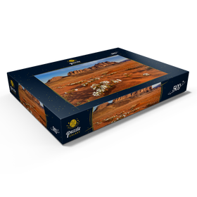 Darstellung des Puzzle Motivs Die Wüste blüht, Blumen im Sand, Wadi Rum, Jordanien - Puzzleteile: 500