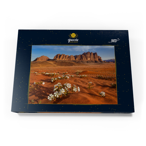 Die Wüste blüht, Blumen im Sand, Wadi Rum, Jordanien 500 Puzzle Schachtel Ansicht3