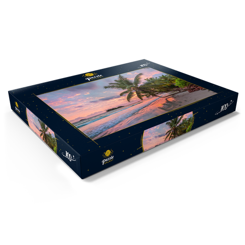 Palmenstrand der Anse Volbert im Morgenlicht, Insel Praslin, Seychellen 100 Puzzle Schachtel Ansicht1
