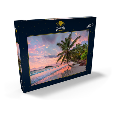 Palmenstrand der Anse Volbert im Morgenlicht, Insel Praslin, Seychellen 100 Puzzle Schachtel Ansicht2