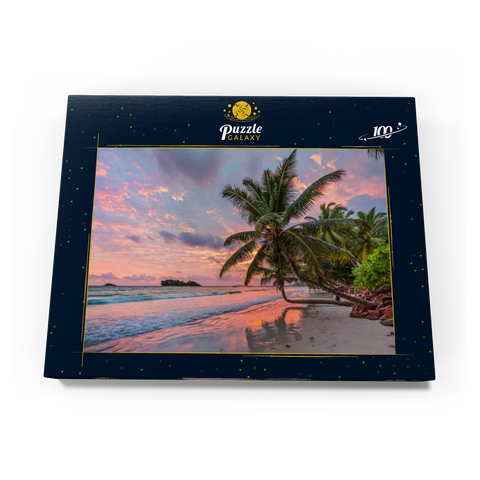 Palmenstrand der Anse Volbert im Morgenlicht, Insel Praslin, Seychellen 100 Puzzle Schachtel Ansicht3