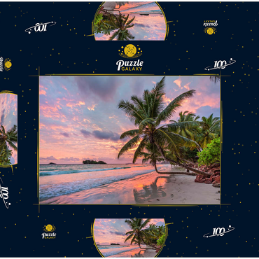 Palmenstrand der Anse Volbert im Morgenlicht, Insel Praslin, Seychellen 100 Puzzle Schachtel 3D Modell