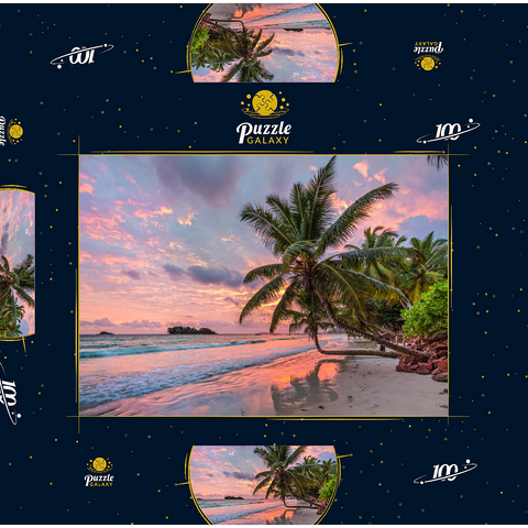 Palmenstrand der Anse Volbert im Morgenlicht, Insel Praslin, Seychellen 100 Puzzle Schachtel 3D Modell