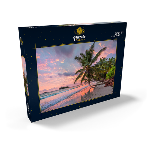 Palmenstrand der Anse Volbert im Morgenlicht, Insel Praslin, Seychellen 200 Puzzle Schachtel Ansicht2