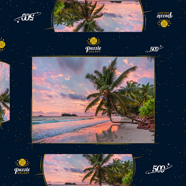 Palmenstrand der Anse Volbert im Morgenlicht, Insel Praslin, Seychellen 500 Puzzle Schachtel 3D Modell