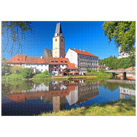 Darstellung des Puzzle-Motivs Marienkirche im Zentrum an der Moldau, Rozmberk nad Vltavou – Puzzleteile: 1000