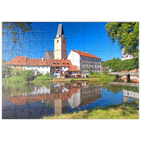 Darstellung des Puzzle Motivs Marienkirche im Zentrum an der Moldau, Rozmberk nad Vltavou - Puzzleteile: 100