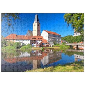 Darstellung des Puzzle Motivs Marienkirche im Zentrum an der Moldau, Rozmberk nad Vltavou - Puzzleteile: 200