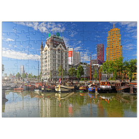 Darstellung des Puzzle Motivs Oudehaven mit dem Witte Huis, Rotterdam, Südholland, Niederlande - Puzzleteile: 100