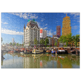 Darstellung des Puzzle Motivs Oudehaven mit dem Witte Huis, Rotterdam, Südholland, Niederlande - Puzzleteile: 200