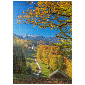 Darstellung des Puzzle-Motivs Weg nach Wamberg, Kirche St. Anna gegen Daniel, Garmisch-Partenkirchen – Puzzleteile: 500