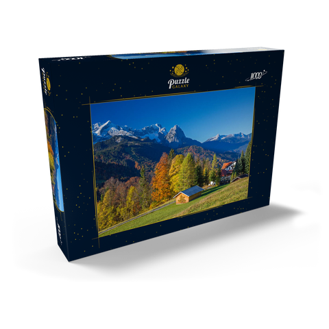 Blick von der Pfeiffer-Alm zur Zugspitzgruppe (2962m), Garmisch-Partenkirchen 1000 Puzzle Schachtel Ansicht2