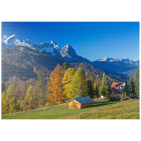 Darstellung des Puzzle-Motivs Blick von der Pfeiffer-Alm zur Zugspitzgruppe, Garmisch-Partenkirchen – Puzzleteile: 1000
