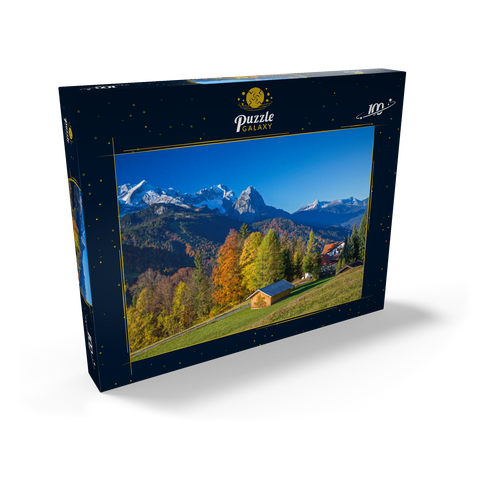 Blick von der Pfeiffer-Alm zur Zugspitzgruppe (2962m), Garmisch-Partenkirchen 100 Puzzle Schachtel Ansicht2