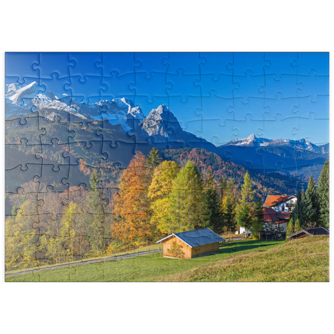 puzzleplate Blick von der Pfeiffer-Alm zur Zugspitzgruppe (2962m), Garmisch-Partenkirchen 100 Puzzle