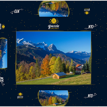 Blick von der Pfeiffer-Alm zur Zugspitzgruppe (2962m), Garmisch-Partenkirchen 100 Puzzle Schachtel 3D Modell