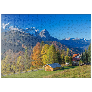 puzzleplate Blick von der Pfeiffer-Alm zur Zugspitzgruppe (2962m), Garmisch-Partenkirchen 200 Puzzle