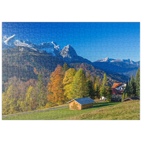 Darstellung des Puzzle-Motivs Blick von der Pfeiffer-Alm zur Zugspitzgruppe, Garmisch-Partenkirchen – Puzzleteile: 500