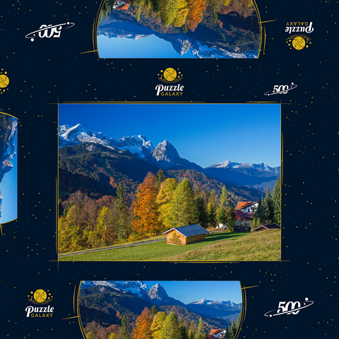Blick von der Pfeiffer-Alm zur Zugspitzgruppe (2962m), Garmisch-Partenkirchen 500 Puzzle Schachtel 3D Modell