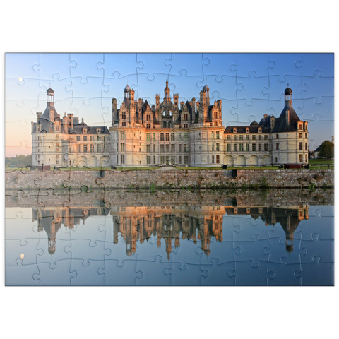 puzzleplate Schlossgraben und Nordfassade des Schlosses Chambord, Frankreich 100 Puzzle