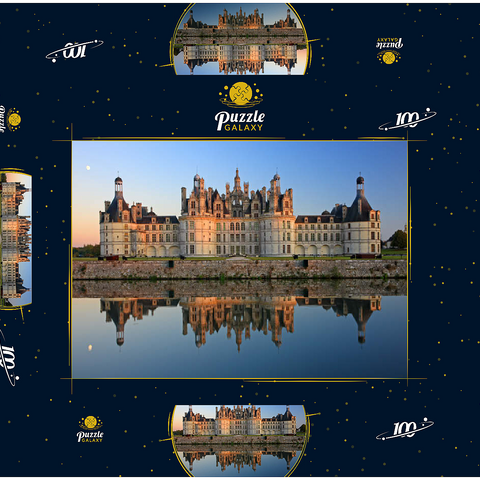 Schlossgraben und Nordfassade des Schlosses Chambord, Frankreich 100 Puzzle Schachtel 3D Modell