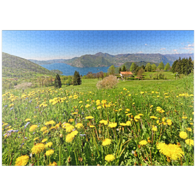 Darstellung des Puzzle-Motivs Frühlingslandschaft bei Sulzano mit Blick auf den Iseosee, Lombardei, Italien – Puzzleteile: 1000