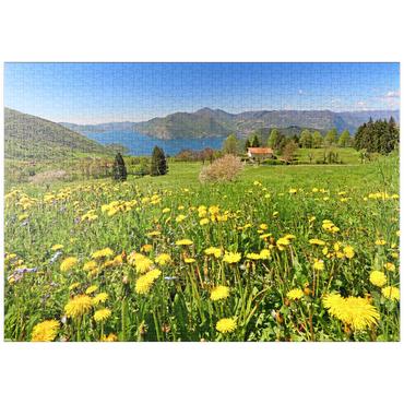 puzzleplate Frühlingslandschaft bei Sulzano mit Blick auf den Iseosee, Lombardei, Italien 1000 Puzzle