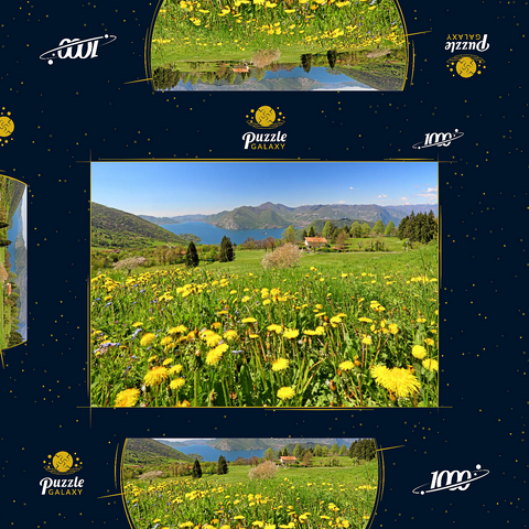 Frühlingslandschaft bei Sulzano mit Blick auf den Iseosee, Lombardei, Italien 1000 Puzzle Schachtel 3D Modell