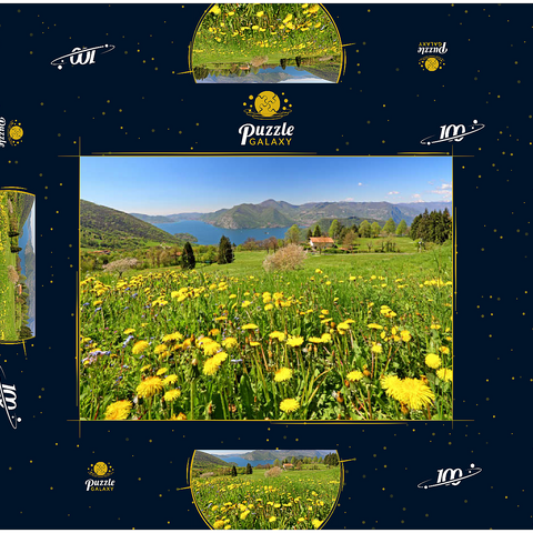 Frühlingslandschaft bei Sulzano mit Blick auf den Iseosee, Lombardei, Italien 100 Puzzle Schachtel 3D Modell