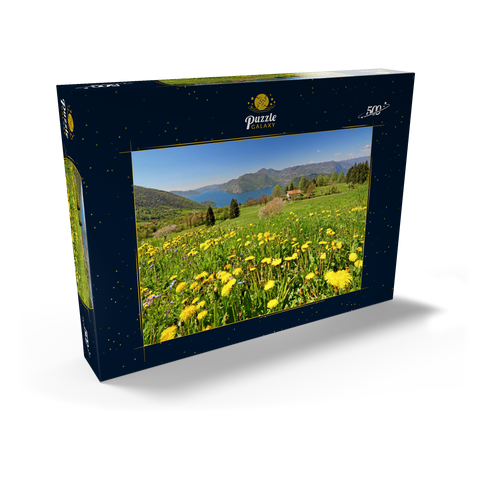 Frühlingslandschaft bei Sulzano mit Blick auf den Iseosee, Lombardei, Italien 500 Puzzle Schachtel Ansicht2
